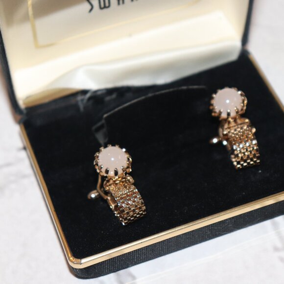 Handsome Gold and Opalite SWANK wrap around cufflinks in BOX - Picture 3 of 5